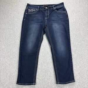 Love Indigo Jeans Women 14 Blue Embroidered Wing Flap Pocket Denim Cropped Capri